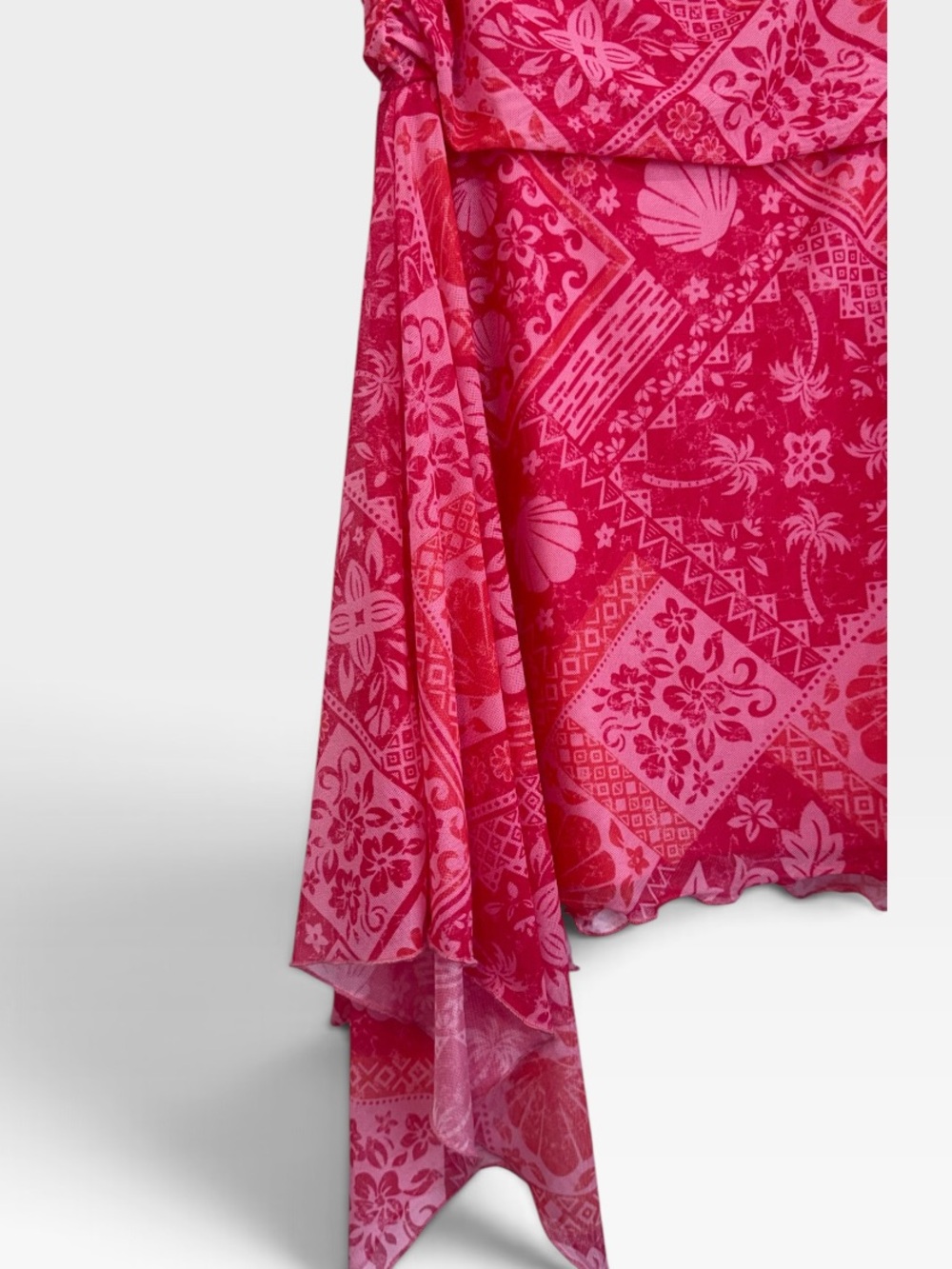Drek Heart Pink Tropical Mesh Asymmetrical High Low Skirt XL Patchwork Lined - Picture 4 of 7